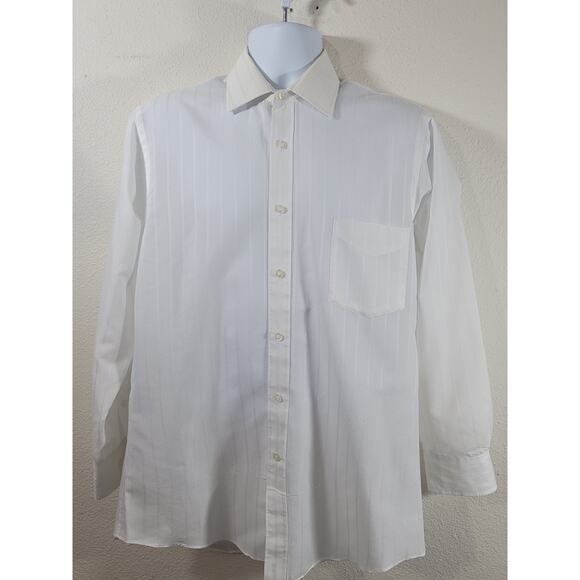 Sears Roebuck White Pinstripe Button Up Pointed Collar Shirt 15.5 32 33 Soft - Picture 1 of 6